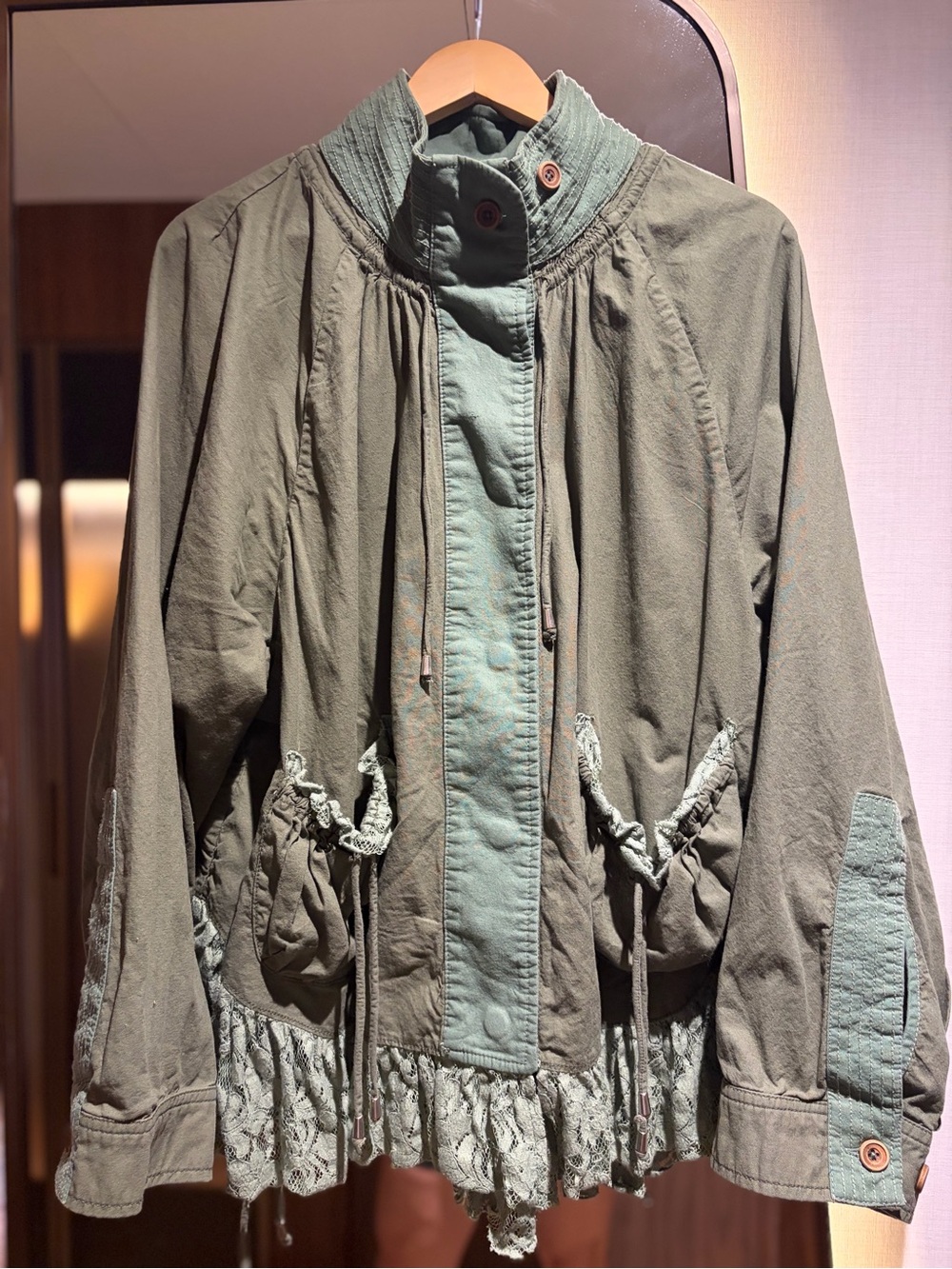 ✌🏽☮️🤎We The Free Olive Green Outset Utility Jacket Lace Ruffle Hem✌🏽🤎☮️ - Picture 11 of 16